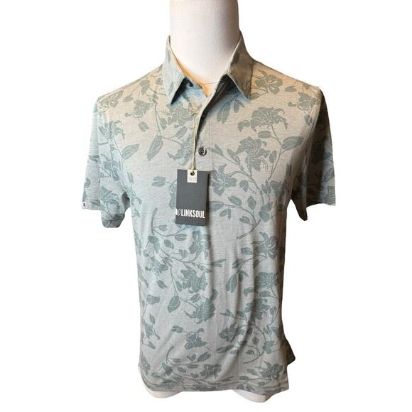 Linksoul NEW Golf Mens Small Floral Print Polo Shirt Casual Stretch Gray - Picture 1 of 8